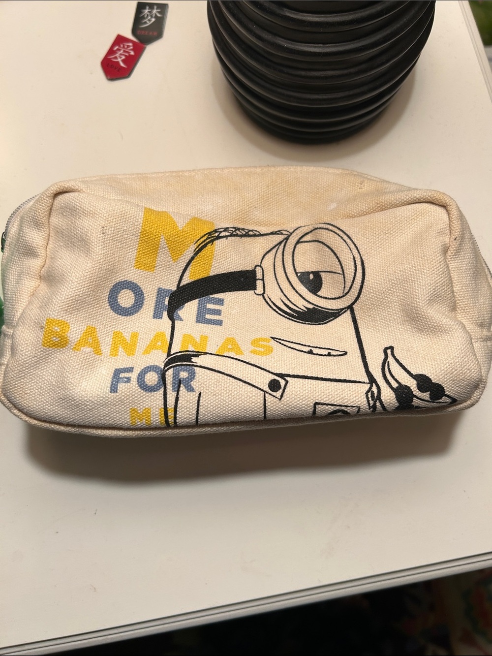 Canvas Minion Graphic Pencil Pouch in Cream and Yellow